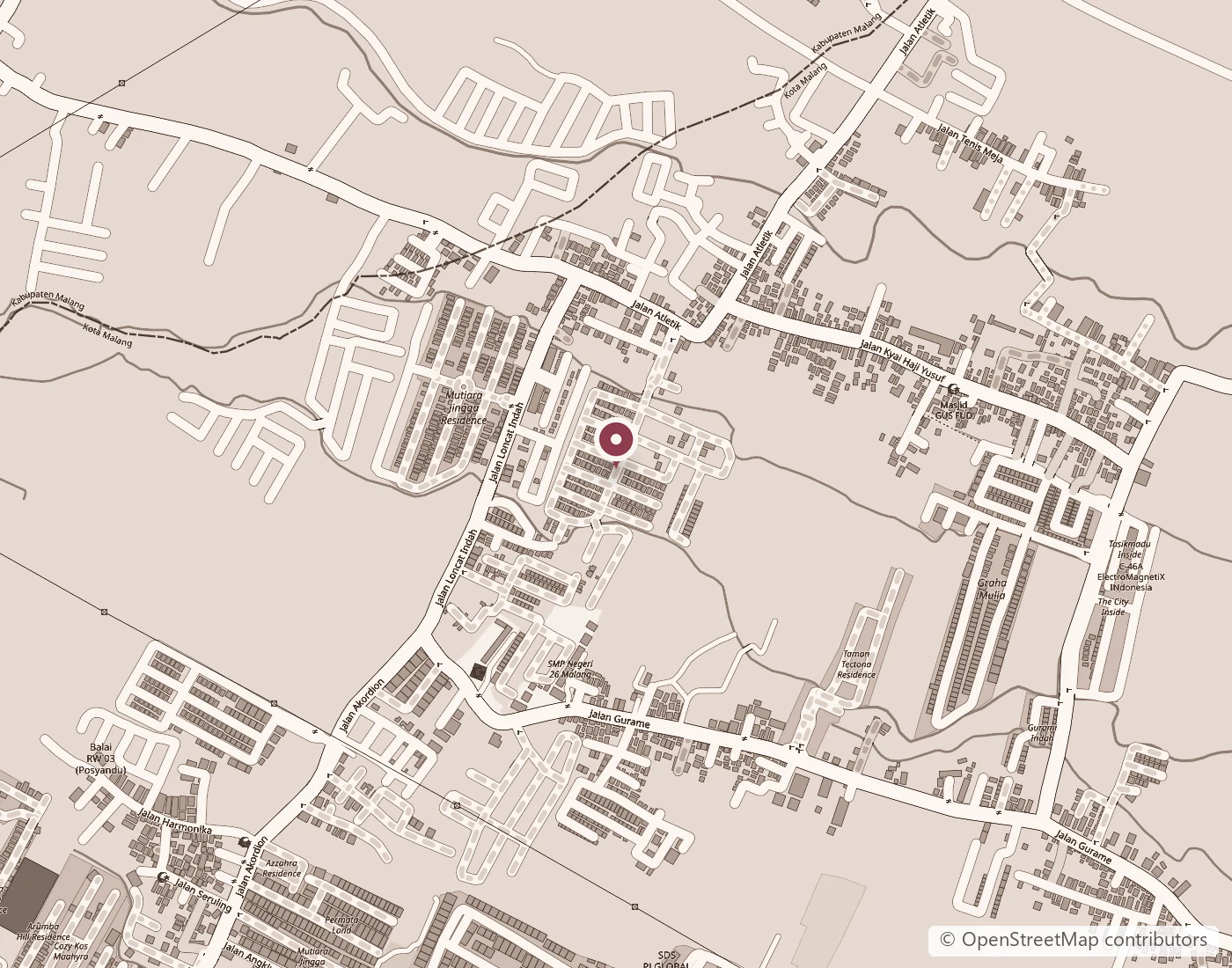 Map showing Tee’s Nail Art at Perumahan Patraland Place Blok B2 No. 17, Malang